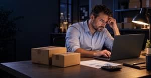 Business owner managing parcel costs after hours